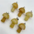 Natural crystal stone mini mushroom pendant 2cm charm necklace DIY jewelry accessories set. - Topaz