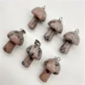 Natural crystal stone 2cm mini mushroom pendant DIY necklace jewelry accessory charm. - Black Geometric