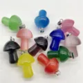 Colorful crystal stone mini mushroom pendant charm DIY jewelry accessories necklace. - Random Mixed Cat's Eye