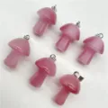 Pink Cat Eye Stone Mushroom Pendant Mini DIY Necklace Jewelry Accessories Charm 2cm - Pink Cat's Eye
