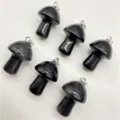 Natural crystal stone mini mushroom pendant necklace DIY fashion jewelry accessories 2cm. - Black Cat's Eye