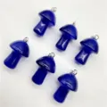 Natural blue crystal stone mini mushroom pendant charm for DIY necklace jewelry making. - Dark Blue Cat's Eye