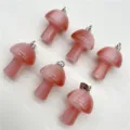 Pink cat eye stone mini mushroom pendant DIY necklace jewelry accessories cute charms 2cm - Pinkish Cat's Eye