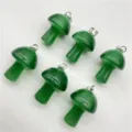 Green natural crystal stone mini mushroom pendant charm for DIY necklace jewelry making accessories. - Dark Green Cat's Eye