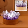Veilleuse en cristal naturel socle en bois grappe de cristal lampe de chevet déco SKU - Cristal Blanc+Gravier d'Améthyste-Lumière Froide