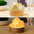 Veilleuse en cristal naturel variante, lampe de chevet USB avec base en bois lumineuse. - Pierre de Citrine Brute-Lumière Chaude