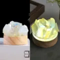 Veilleuse en cristal naturel alimentée par USB lampe de chevet base en bois - Pierre Brute d'Albite Blanche Lumière Froide
