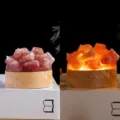 Veilleuse en cristal naturel avec base en bois lampe d'ambiance USB de chevet déco - Pierre Brute de Quartz Fraise Lumière Chaude