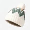 Damen Winter warm gestrickte Beanie Mütze mit weißem Bommel stilvolles geometrisches Muster - Einheitsgröße / Hellgrün