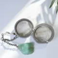 Stainless steel tea infuser with green crystal stone, mesh ball for loose tea leaves. - Amazonite (Raw Stone 3-3.5cm)