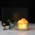 Crystal salt lamp aroma diffuser set with LED wooden base and natural essential oil box. - Green-3