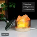 Lámpara de sal de cristal con cuenco de vidrio verde, rocas de sal y base de madera LED dormitorio. - Verde-2