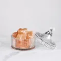 Transparent glass jar with 500g pink crystal salt blocks variant, perfect for aromatherapy setup. - Transparent-1