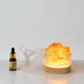 Crystal salt lamp aroma diffuser with LED wooden base and essential oil, transparent. - Transparent-3