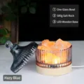 Lámpara de sal de cristal con cuenco de vidrio, 500g de rocas y base de madera LED para dormitorio. - Azul Neblina-2