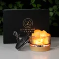 Lampara de sal de cristal difusor de aroma con base de madera LED y aceite para dormitorio. - Azul Neblina-3