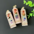 Natural rose quartz crystal pillar pendant with handmade wire wrapped chakra chips for healing energy - Rose Quartz
