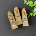 Natural crystal pillar pendant handcrafted wire wrap with colorful stone chips hex quartz jewelry - Citrine