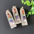 Natural Crystal Seven Chakra Stone Wire Wrapped Hexagonal Column Pendant Style Variant - White Crystal