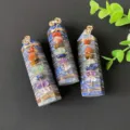 Natural lapis lazuli crystal pillars wire wrapped with colorful chakra stones for healing decor. - Lapis Lazuli