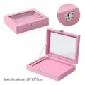 Pink velvet jewelry box with clear lid, ring storage organizer case for women gifts - Vertical Bar / 20*15*5cm / Pink