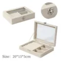 Boîte à bijoux en velours beige avec couvercle en verre fentes bagues 20x15x5cm - 3 Grilles / 20*15*5cm / Beige