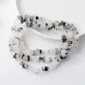 Perles en vrac de quartz rutilé noir naturel chips de pierres précieuses pour bracelet DIY bijoux - Env. 5-8mm/Env. 80cm / Quartz Rutilé Noir