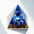 Blue crystal orgonite pyramid, lapis lazuli stone chips and gold foil home decor variant. - AG 2