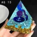 Handmade crystal resin pyramid ornament with blue stones and gold foil for desk decor - AG 15