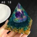 Handmade Crystal Resin Pyramid Figurine with Amethyst Spheres and Gold Foil Decor - AG 18