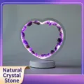 Natural crystal raw stone LED heart desk lamp, purple amethyst night light for cozy bedroom decor. - Heart Amethyst