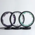 Natural crystal raw stone LED table lamp set, creative ring mineral stone desk night light decor. - Black Frame Other Material