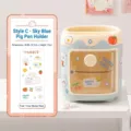 Cute sky blue pig pen holder with drawer and multi-grid desktop stationery storage box for kids. - Light Blue Pig Pen Holder + Running Rabbit Sticker