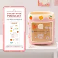 Cute pink pig pen holder with transparent door and grid desktop stationery storage box variant. - Light Pink Pig Pen Holder + Running Rabbit Sticker