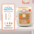 Cute sky blue pig pen holder desk organizer multi-grid stationery storage box with door - Light Blue Pig Pen Holder (4 3D Stickers + Sticker)
