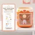 Cute cartoon pig multi-grid pen holder desktop storage box with drawer and door, orange. - Orange Pig Pen Holder + Running Rabbit Sticker