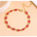 Bracciale a catena placcato in oro con perle di malocchio rosso regalo di gioielli. - Rosso + Oro