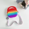 Rainbow silicone pop heart crossbody bag for women, cute fidget toy shoulder bag. - Rainbow
