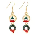 Christmas tree wreath dangle earrings for women, festive gold metal holiday jewelry gifts. - Christmas Tree Wreath / F1139