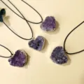 Natural amethyst heart crystal cluster pendant necklace with black cord jewelry accessories - Heart Amethyst Cluster with Leather Cord / Silver