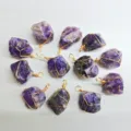 Irregular natural amethyst rough stone wire-wrapped pendant necklace, handmade crystal jewelry. - Purple Crystal