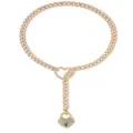 Collier lariat en acier inoxydable avec pendentif cadenas en coeur et strass. - Style Cœur Strass / Or
