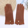 Women winter warm faux leather fleece lined touch screen riding driving gloves brown stylish - Brown Red