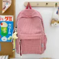 Red and white gingham backpack, stylish student school bag with cute pendant and large capacity. - Single Bag / Red