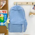 Blue Gingham School Backpack Korean Style Casual Student Bookbag Large Capacity Campus Style - Single Bag / Blue