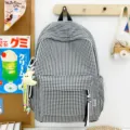 Schwarzer und weißer karierter Rucksack Damen, große Kapazität Schulranzen Tasche - Schwarz