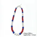 Collar de cuentas Shamballa pedreria rojo blanco azul, vista de detalle joyeria moda - 10MM 6 Filas Blanco, Azul Real y Rojo