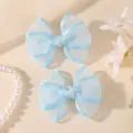 Double couche organza nœud pince à cheveux mignon bleu princesse accessoire pour enfants détail - 2 Pièces/Paquet / Bleu