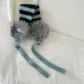 Winter zachte gebreide oorkleppen sjaal met strepen en warme pluche oorkleppen voor vrouwen. - Donker Cyaanblauw