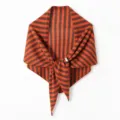 Knitted striped triangular scarf, warm wool-blend shawl, stylish winter accessory for women. - Orange Coffee Stripe / 70x160cm